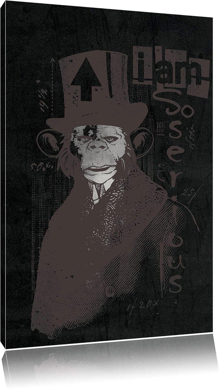 Dark I am serious black Bild auf Leinwand, XXL riesige Bilder fertig gerahmt mit Keilrahmen, Kunstdr