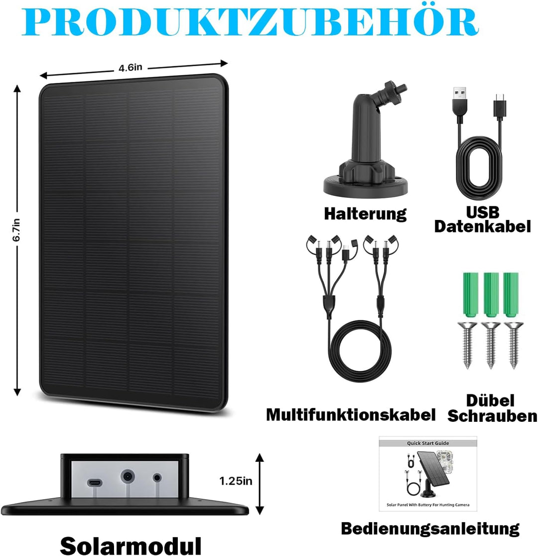 Solarpanel Wildkamera: 5000mAh Akku-Solarpanel für Wild und Outdoor Kameras, 12V/1A&6V/1.5A Solar Ba