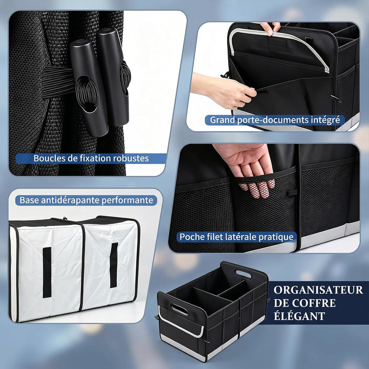Auto Kofferraum Organizer aus Oxford Stoff, Faltbarer Auto Organizer mit mehreren Fächern, rutschfes