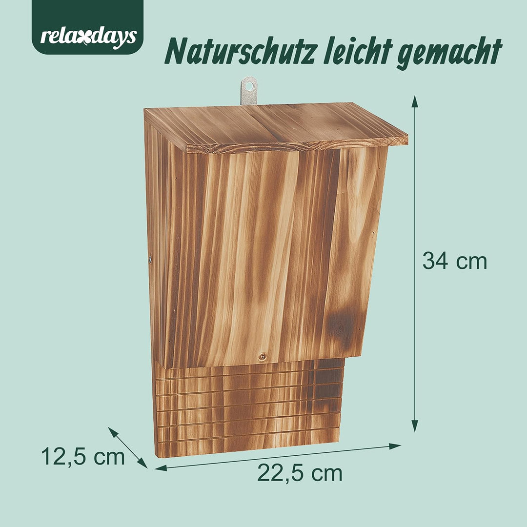 Relaxdays Fledermauskasten, 2 Unterschlüpfe für Fledermäuse, HBT: 34 x 22,5 x 12,5 cm, geflammt, Fle