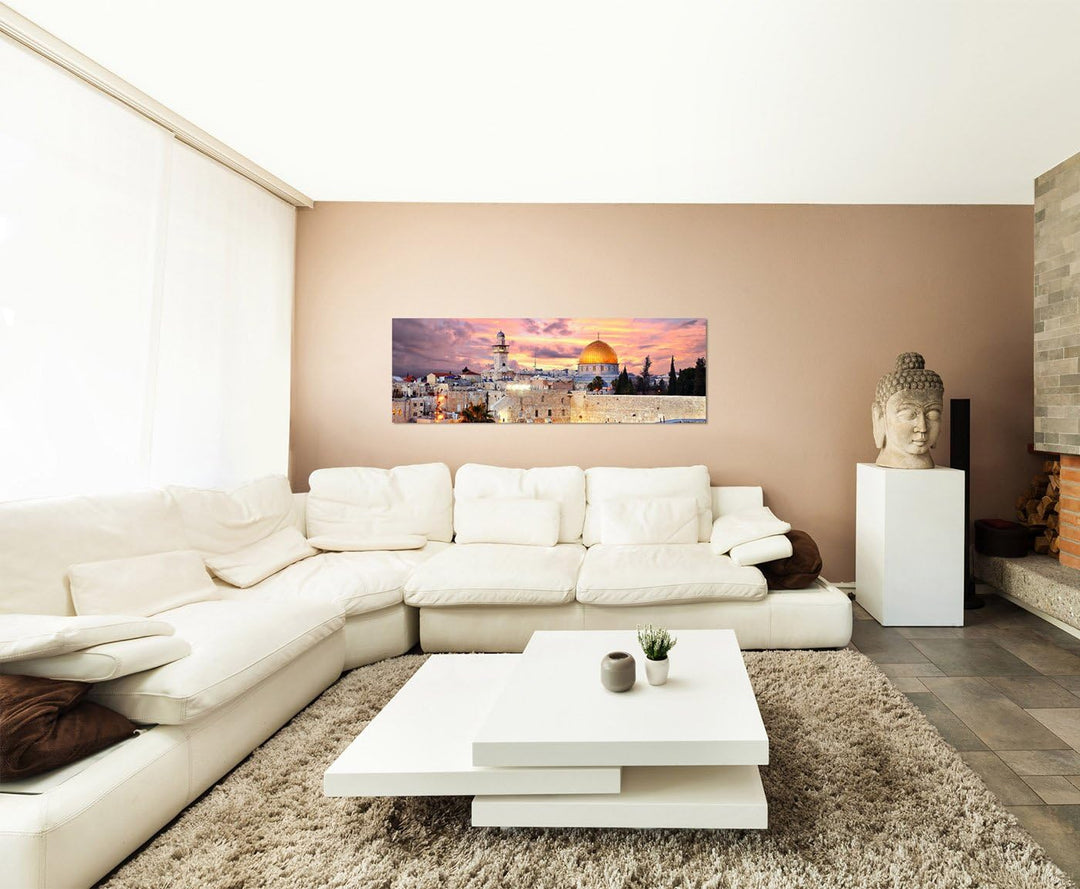 Paul Sinus Art Panoramabild auf Leinwand und Keilrahmen 120x40cm Israel Jerusalem Mauer Tempel Altst