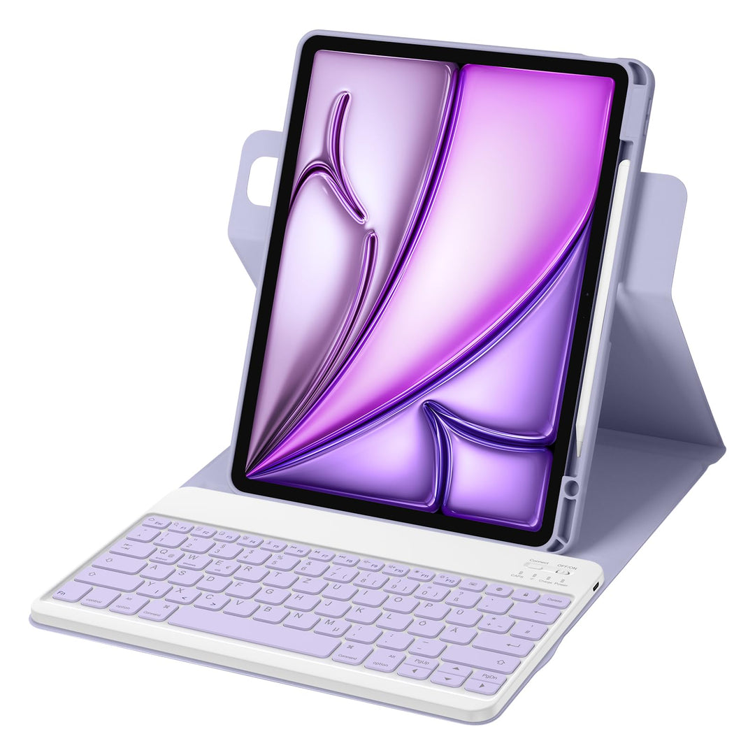 Bettdow für iPad Air 13 Zoll M3 2025/ M2 2024 Tastatur Hülle, Hoch-/Querformat Verwenden, QWERTZ Lay