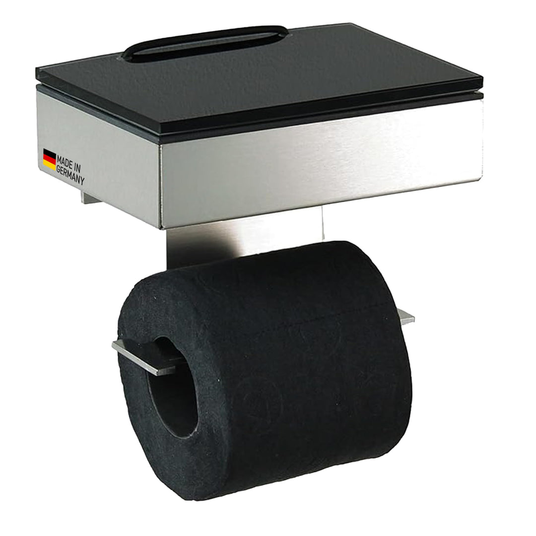 Toilettenpapierhalter mit Feuchttücherbox - Gehäuse Matt & Abdeckung Glas Schwarz- befüllbar von Lin