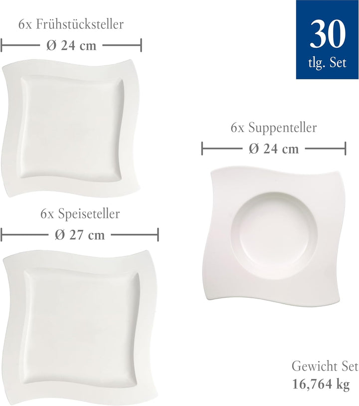 Villeroy & Boch – NewWave Basic Tafelservice, 30 teilig, Geschirr Set für 6 Personen, spülmaschinenf