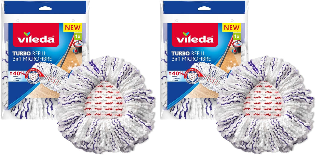 Vileda Turbo 3in1 EasyWring&Clean Wischmopp Ersatzköpfe, Mikrofaser Moppköpfe mit Kraftfasern für Vi