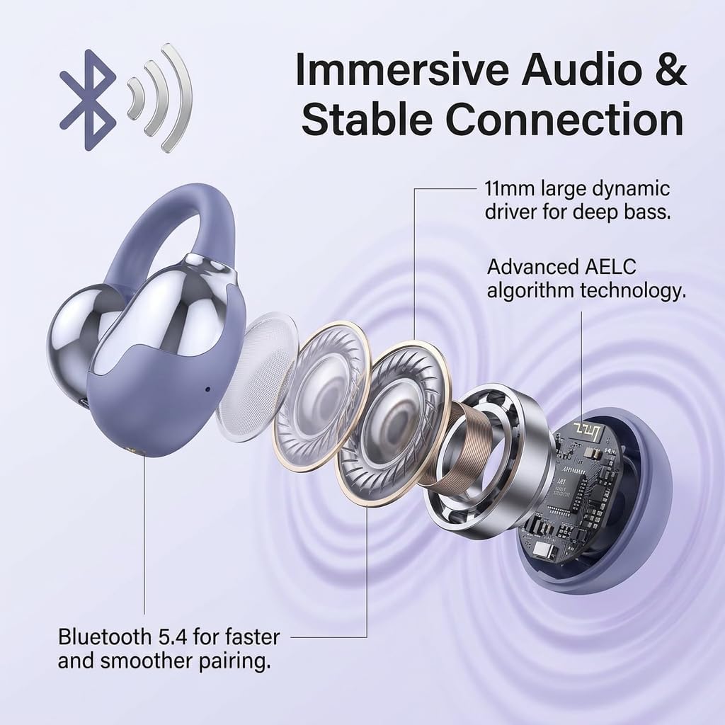 Kabellos Bluetooth Kopfhörer Open Ear 4.5g Leichte Clip On Kopfhörer mit Ohrclip Bluetooth 5.4 Ear C