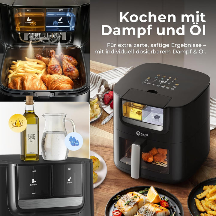 Balter Heissluftfritteuse Airfryer mit Öl- & Wasser-Spray Funktion für extra knusprige Speisen, 7,2L