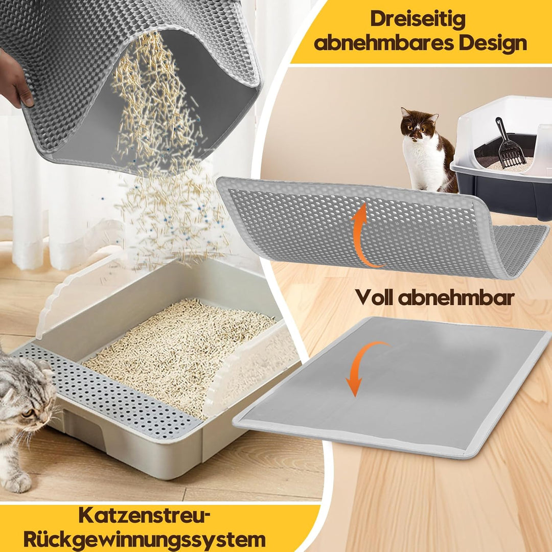 Katzenklo Matte 75x60CM, Katzenstreu Matte Doppelte Schichte, Katzenmatte Katzenklo mit Klettverschl