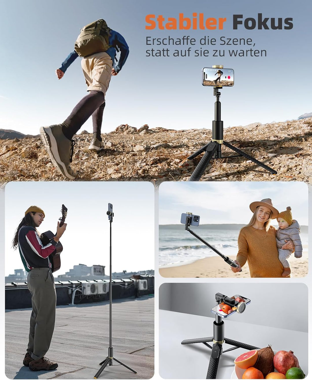 Vimose 158cm Handy Stativ, Schwere Ausführung Selfie Stick mit Fernbedienung, tragbares Reisestativ