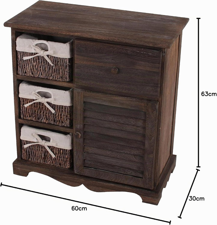 Mendler Kommode Schrank mit 3 Körben 63x60x30cm, Shabby-Look, Vintage - braun