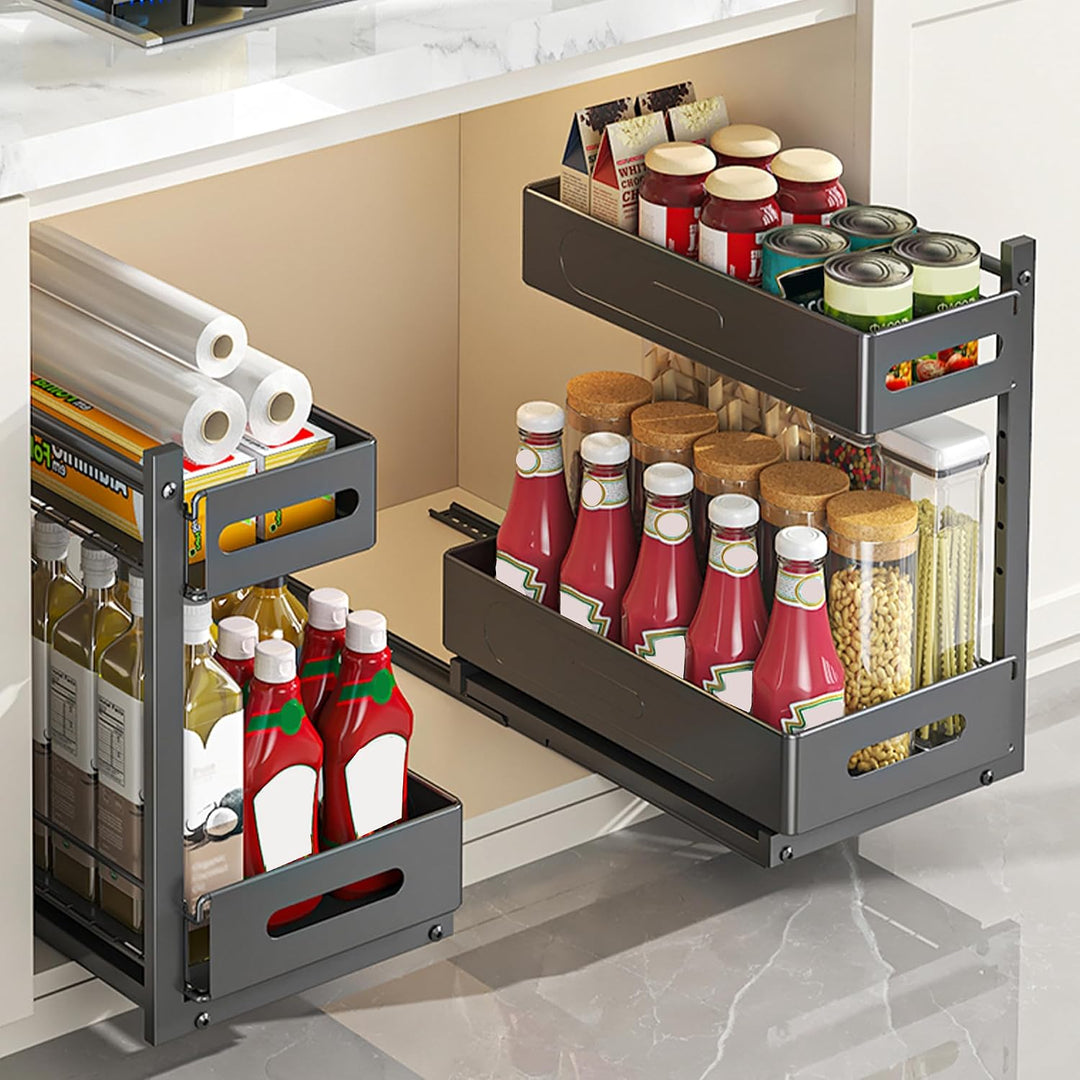Küchenschrank Organizer 2 Etagen Spülschrank Organizer mit 4 Haken für Kitchen Bad Unter Waschbecken