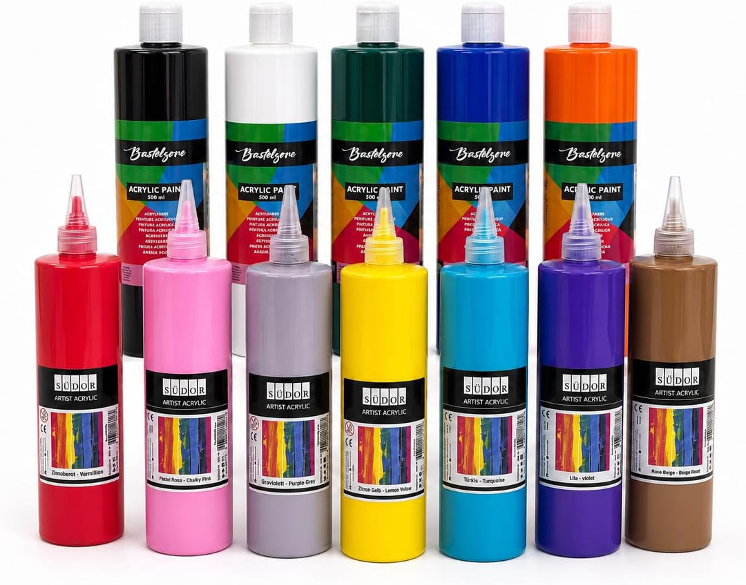 ACRYLFARBEN- Farben je 500ml. Hochwertige und deckende Malfarben für Holz, Stein, Leinwand, Malkarto