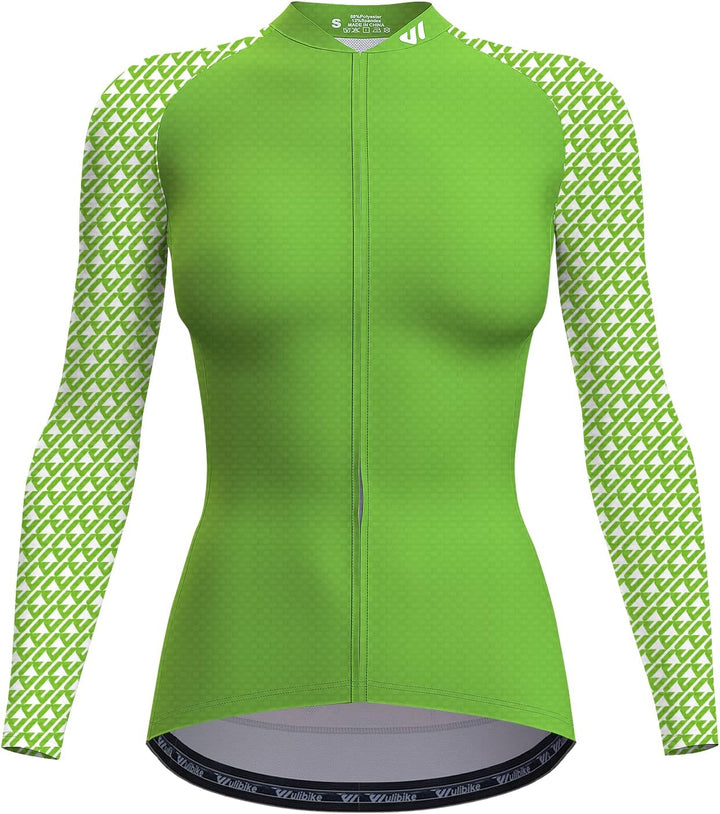 Wulibike Damen Radtrikot,Fahrradtrikot Damen Langarm Atmungsaktiv Rennrad Trikot Damen mit 3 Rückent