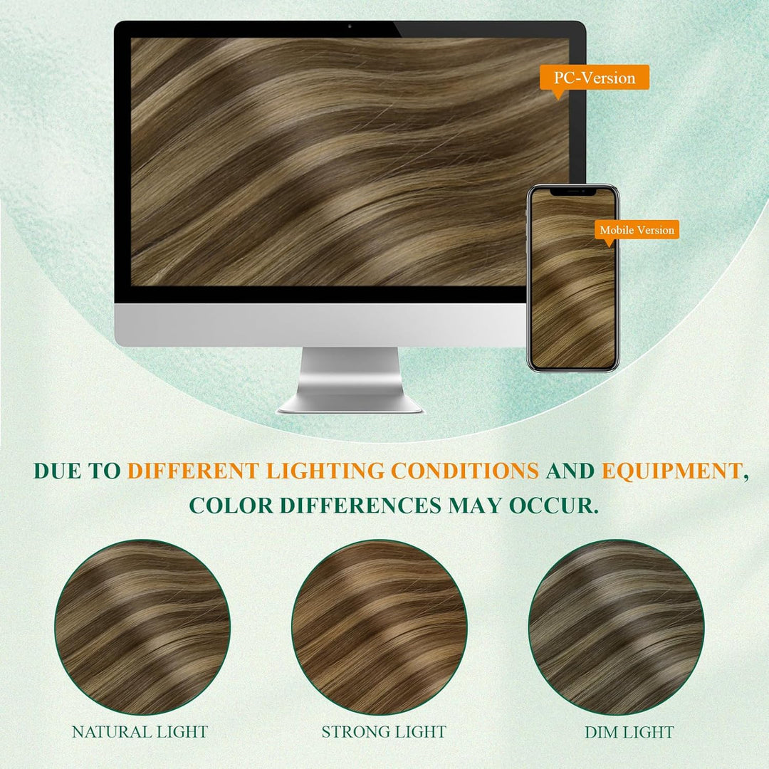 Easyouth Extensions Echthaar mit Draht Braun Haarteile Echthaar mit Draht Mittelbraun Mix Honig Blon