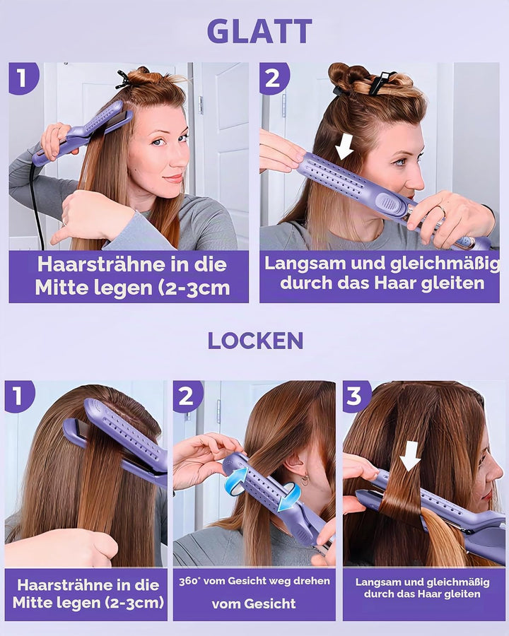 OKWRAP Air Haarglätter, Haarglätter mit Luft, Glätteisen Keratin 140-220°C, Air Straightener LED Dis