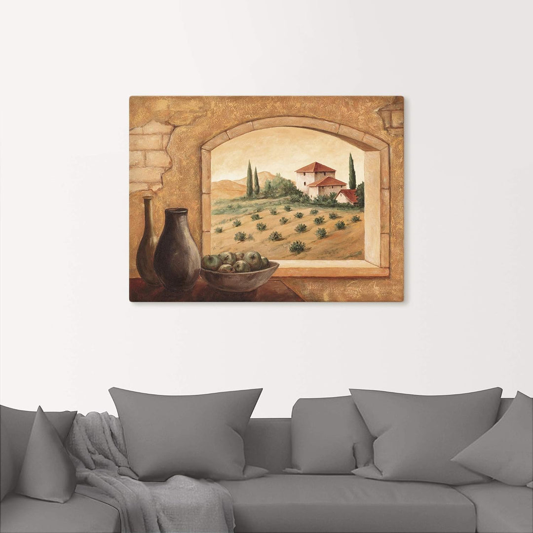 Artland Leinwandbild Wandbild Bild auf Leinwand 60x45 cm Wanddeko Fensterblick Fenster Toskana Lands