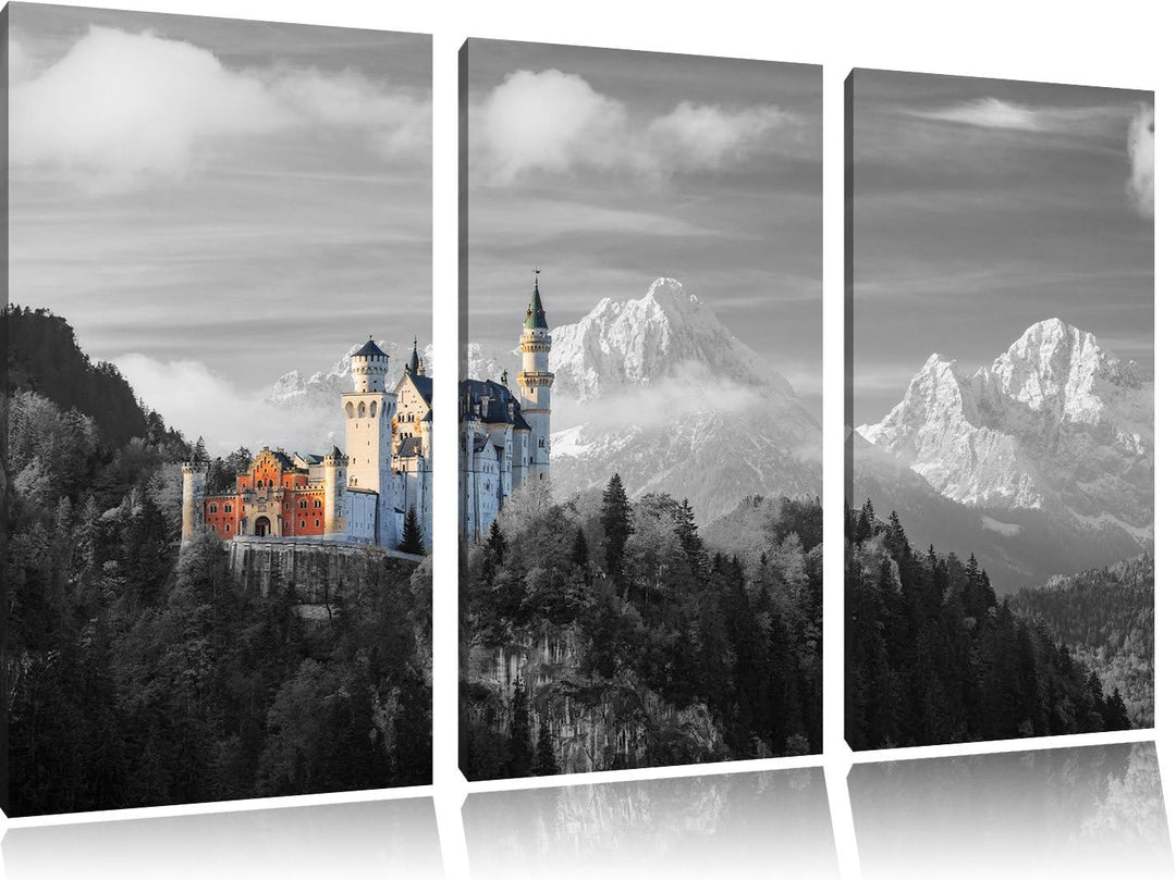 Pixxprint Schloss Neuschwanstein als Leinwandbild/Grösse: 3 Teilig (120x80) cm/Wandbild/Kunstdruck/f