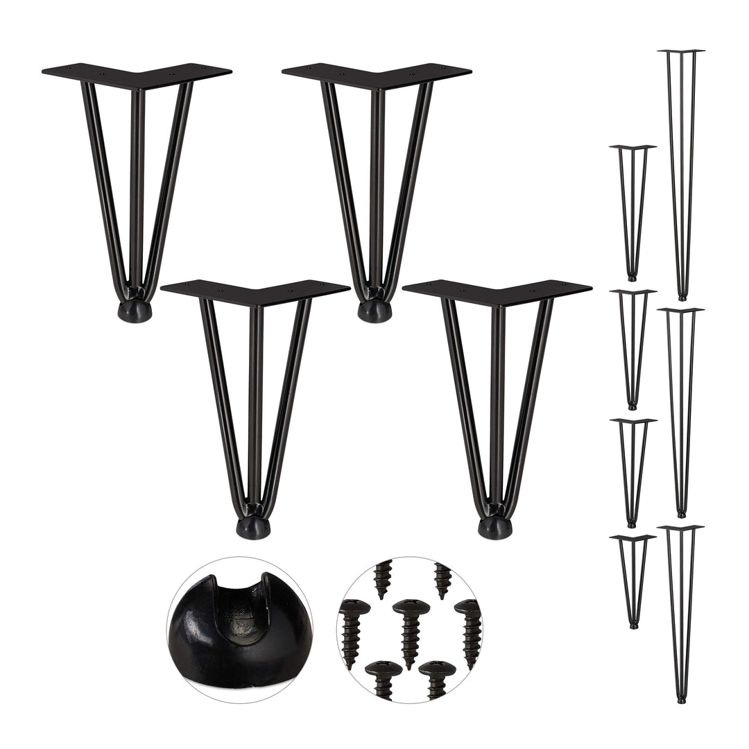 Relaxdays Hairpin Legs, 4er Set, 3 Streben, Metall, Haarnadel Tischbein für Hocker, Tisch & Schrank,