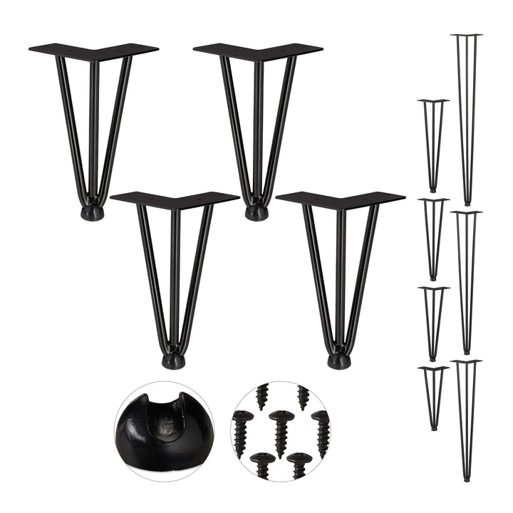 Relaxdays Hairpin Legs, 4er Set, 3 Streben, Metall, Haarnadel Tischbein für Hocker, Tisch & Schrank,