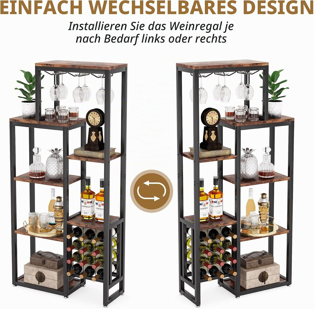 Tribesigns Weinregal freistehender Boden, 5-stöckiges Weinbäckerregal mit Glashalter & Weinaufbewahr