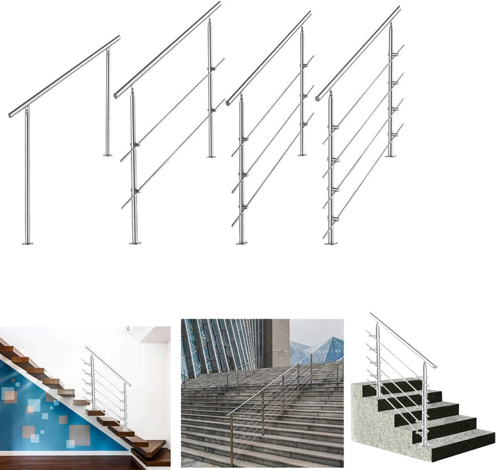 Tubiaz Edelstahl Handlauf Treppengeländer Geländer für Treppen Brüstung Balkon 80CM mit 2 Querstrebe