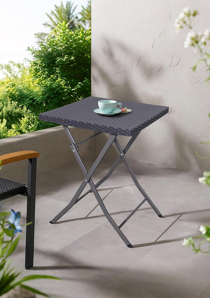 aro Outdoor Klapptisch, Stahl und Polypropylen, Rattan Optik, Grau, 58 x 58 x 76 cm, Wetterfest, für