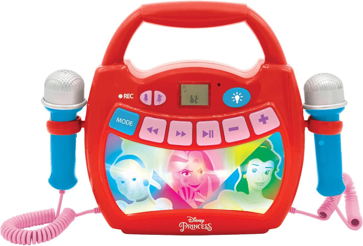 Lexibook MP300DPZ Disney Princess, Mein erster Karaoke Musikplayer mit 2 Spielzeugmikrofonen, Kabell