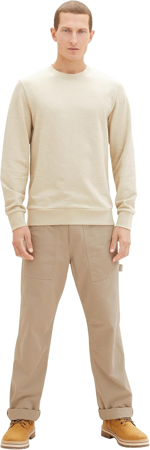 TOM TAILOR Herren Basic Sweatshirt mit Allover-Print S 32453-beige Alfalfa Line Design, S 32453-beig