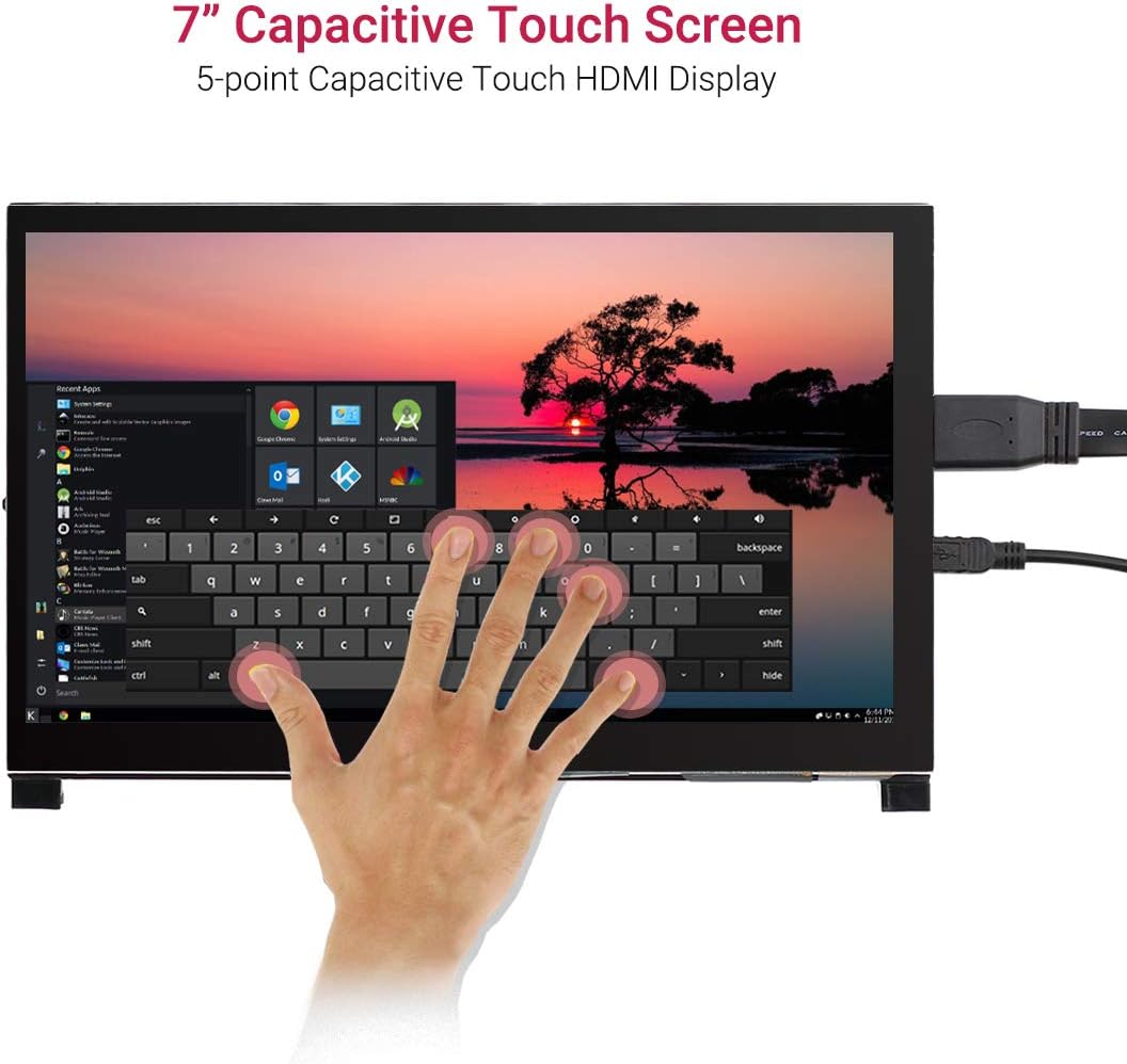 ELECROW Raspberry Pi Display, 7-Zoll 1024×600 Touchscreen Monitor Mini Bildschirm mit Propellerständ