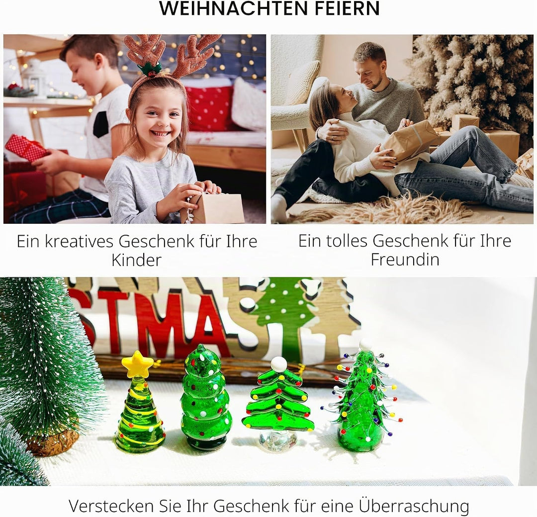 HDCRYSTALGIFTS Weihnachtsbaumfiguren-Set aus geblasenem Glas, Sammlerstück, Kunst, Glasstatue, Urlau