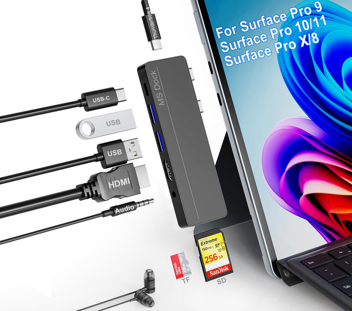 Surface Pro 11/10/9/8/X Docking Station – Surface Pro 9/10/11 Adapter mit 4K HDMI, Thunderbolt 4 (8K