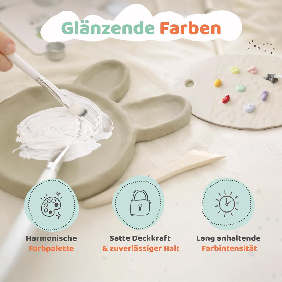 Töpferset für Zuhause ohne Brennen – 2 kg lufttrocknender Ton mit Acrylfarben Set, Werkzeug &amp; Anleit