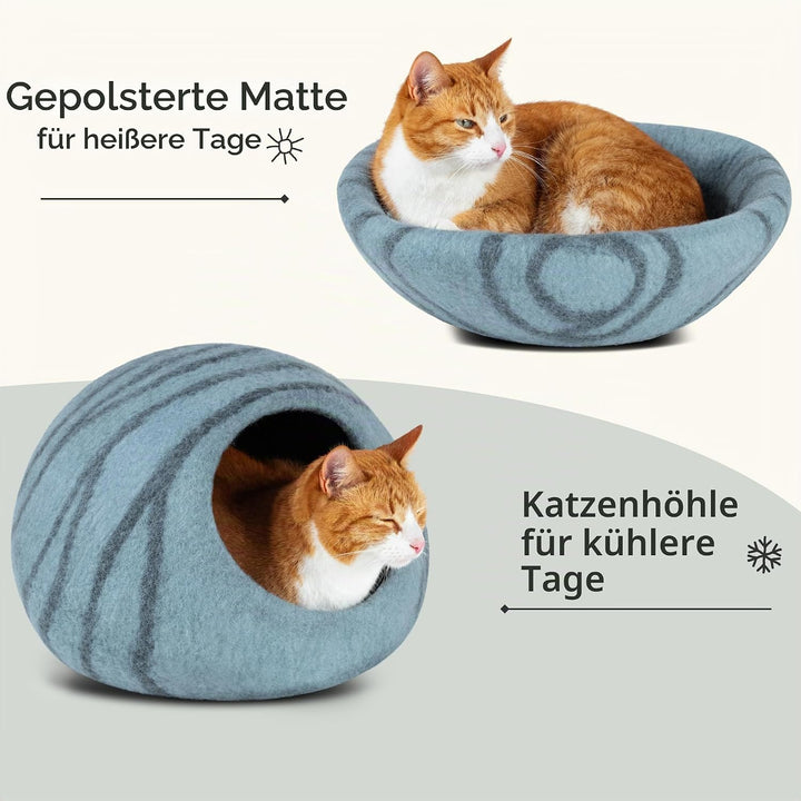 MEOWFIA Katzenbett Höhle – Umweltfreundliche Betten aus 100% Merinowolle für Katzen und Kätzchen - F