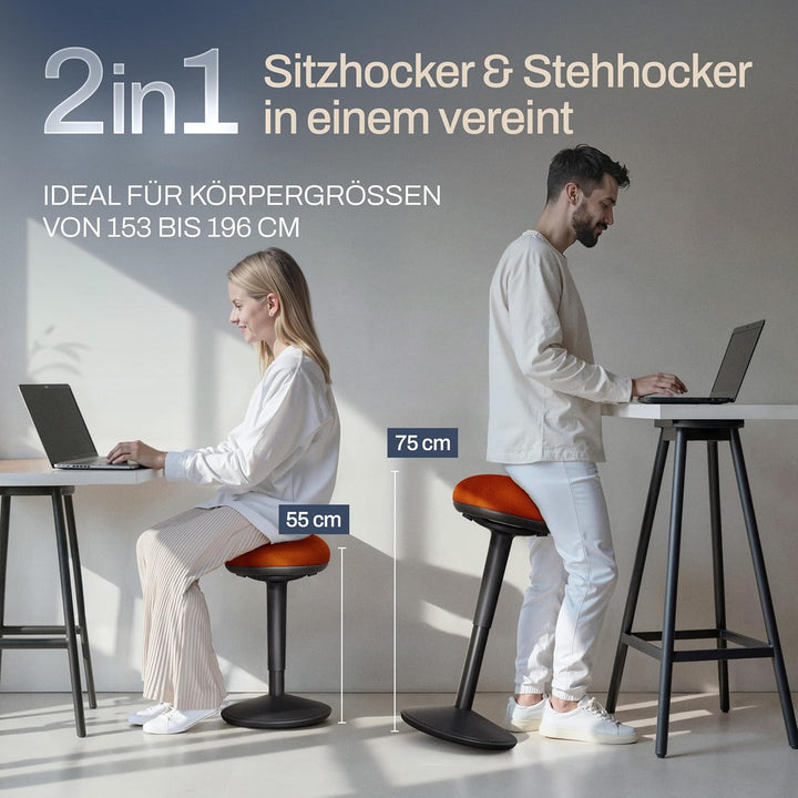 Bürohocker ergonomisch [Zertifiziert] 2in1 Sitzhocker & Stehhocker höhenverstellbar | Ergonomischer