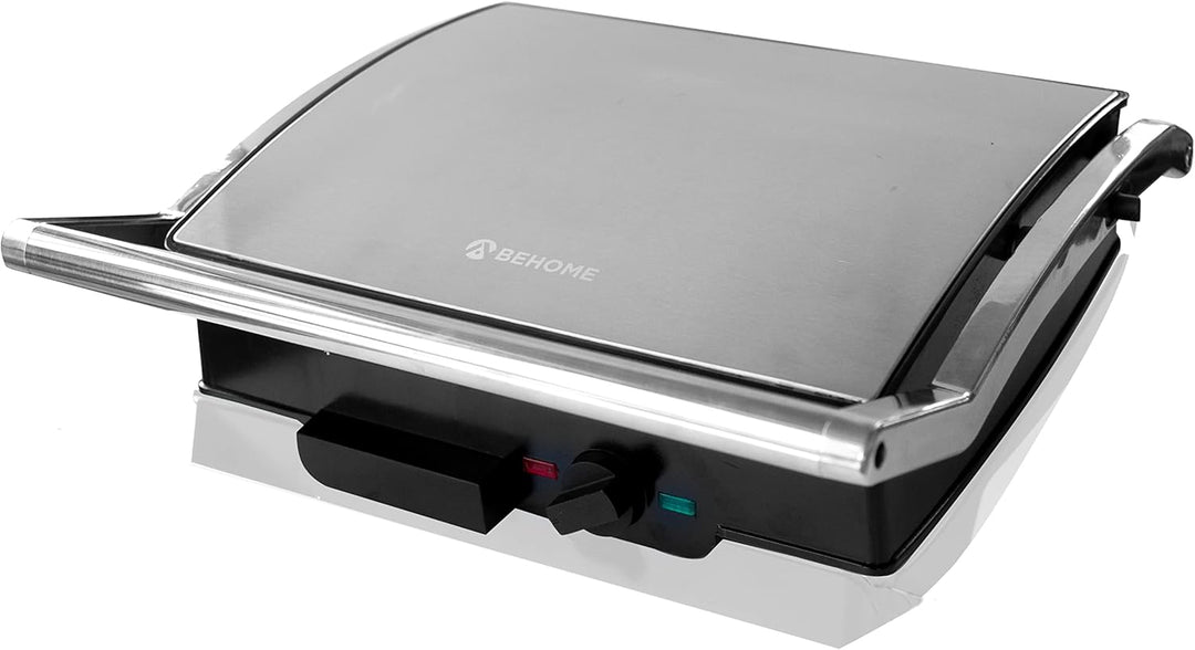 BEHOME Elektrische Grillpfanne mit doppelter Grillplatte aus Gusseisen, antihaftbeschichtet, 1800 Wa