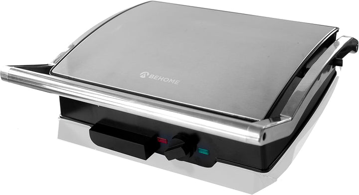 BEHOME Elektrische Grillpfanne mit doppelter Grillplatte aus Gusseisen, antihaftbeschichtet, 1800 Wa