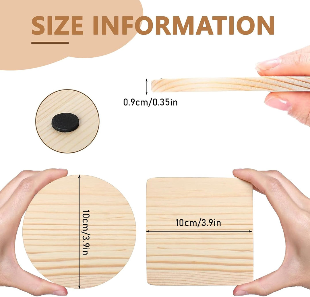 36 Stück Holzuntersetzer Blanko Set - 10cm Glasuntersetzer Holz Rohlinge (24 Eckig, 12 Rund) unbehan