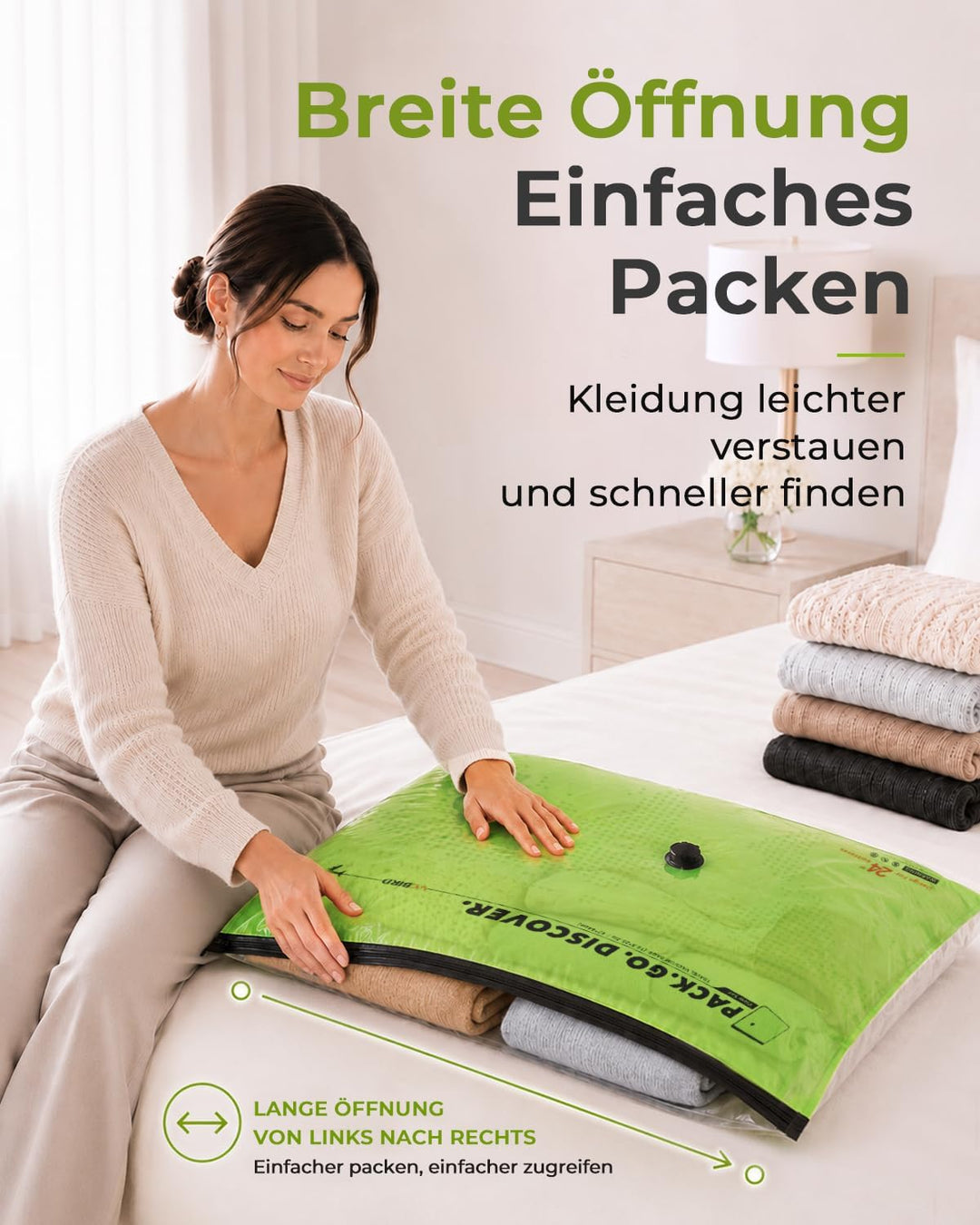 Vacbird 15 Stück Vakuumbeutel für Kleidung mit kabelloser Vakuumpumpe, 6 x 40x54cm, 6 x 47x64cm, 3 x