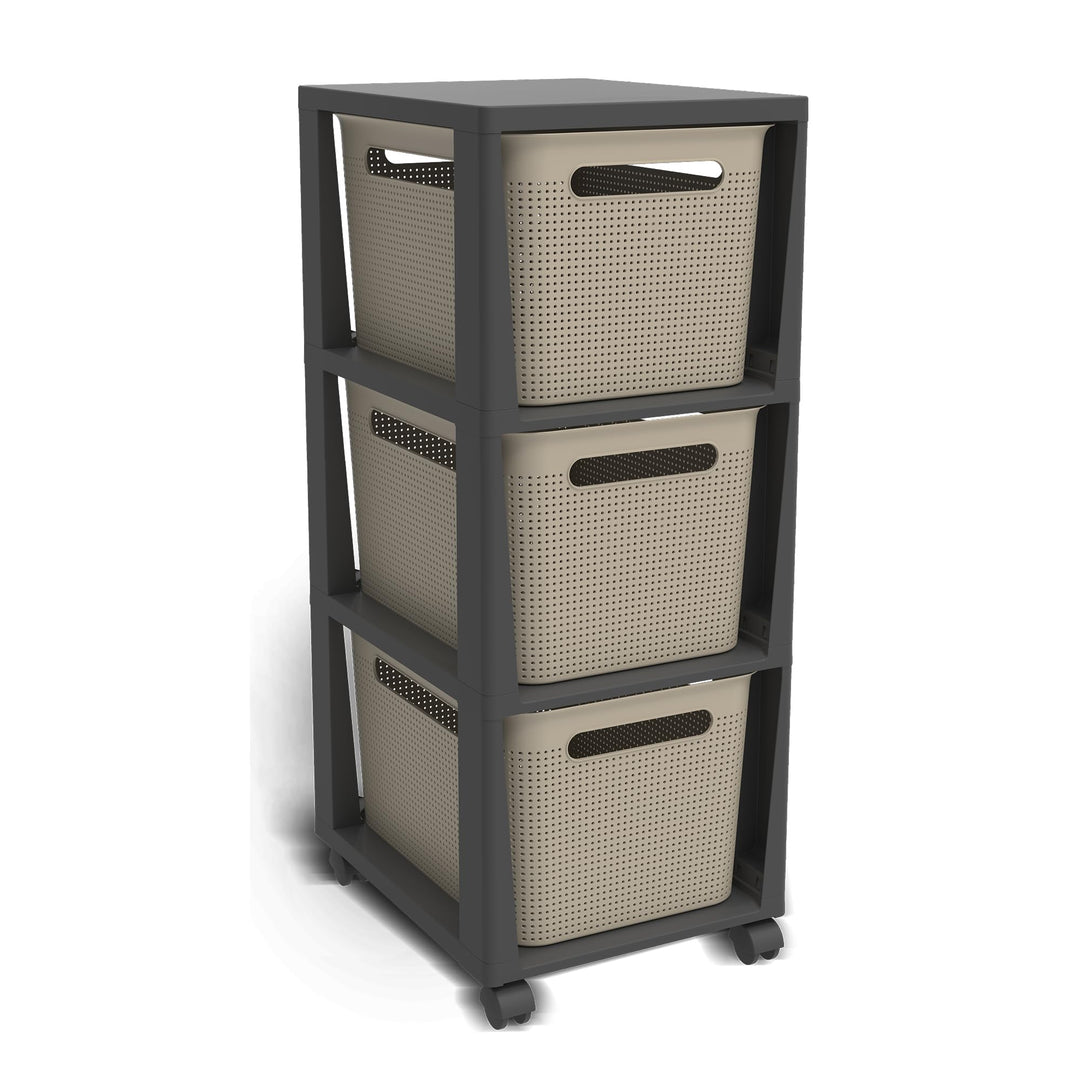 Rotho Brisen Rollcontainer mit 3 Schubladen, Kunststoff (PP recycelt), Cappuccino, 3 x 16 l (36,6 x