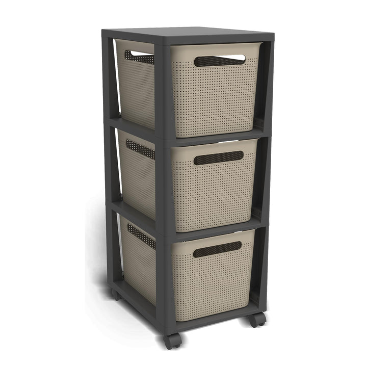 Rotho Brisen Rollcontainer mit 3 Schubladen, Kunststoff (PP recycelt), Cappuccino, 3 x 16 l (36,6 x