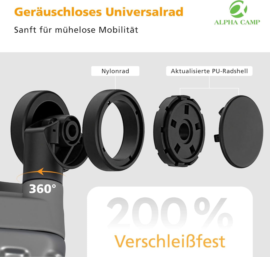 ALPHA CAMP Koffer Polycarbonat L Reisekoffer TSA Schloss Hartschalenkoffer mit Rollen 44x26.4x65.8cm