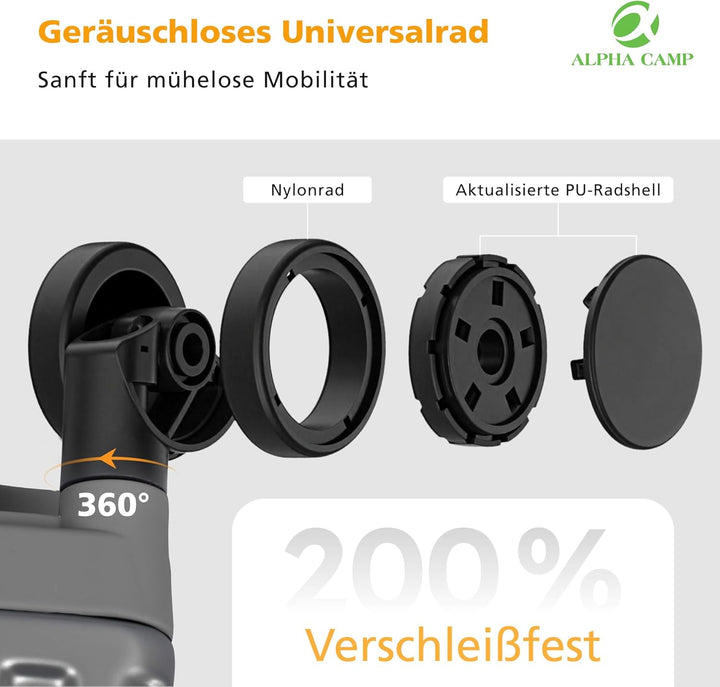 ALPHA CAMP Koffer Polycarbonat L Reisekoffer TSA Schloss Hartschalenkoffer mit Rollen 44x26.4x65.8cm