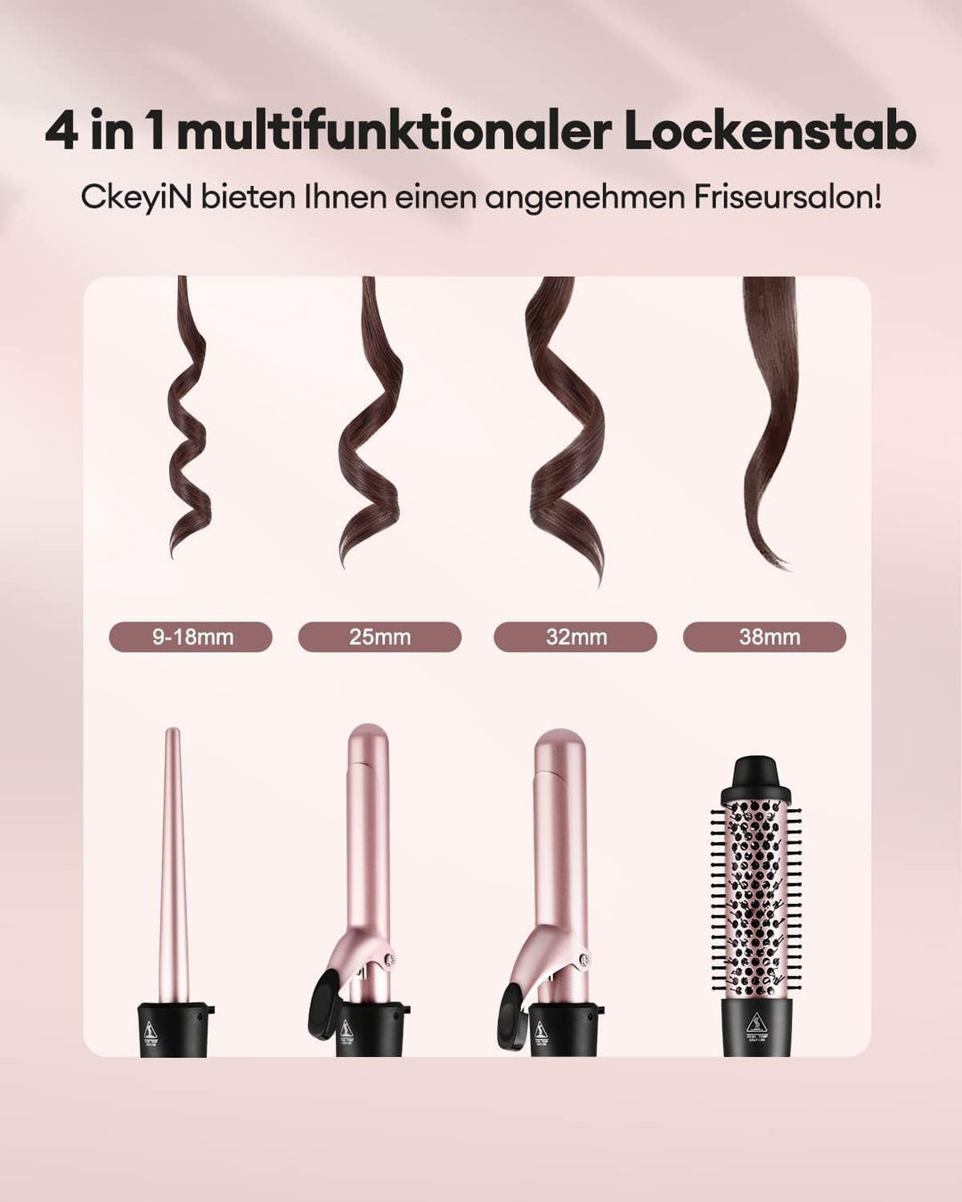 CkeyiN Lockenstab Set 4 in 1 Multifunktions Austauschbare Keramikbeschichtung Curling Iron Lockenwic