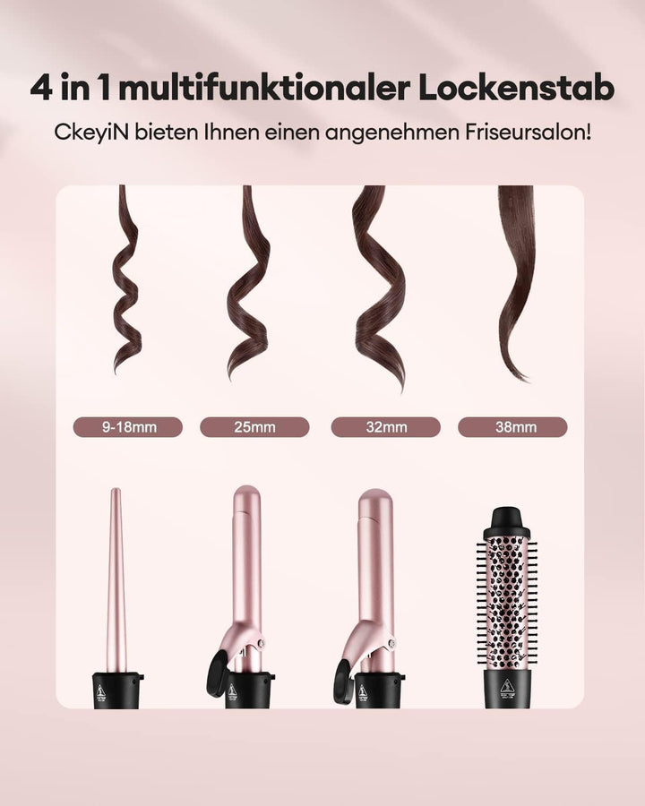 CkeyiN Lockenstab Set 4 in 1 Multifunktions Austauschbare Keramikbeschichtung Curling Iron Lockenwic