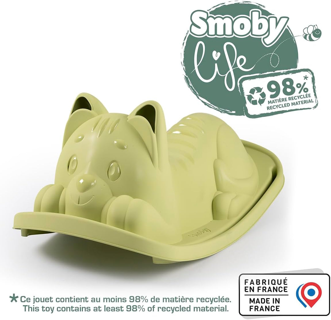 Smoby Life Wippe mit grüner Katze – ergonomische Sitzfläche – Griffe – recyceltes Material – ab 18 M