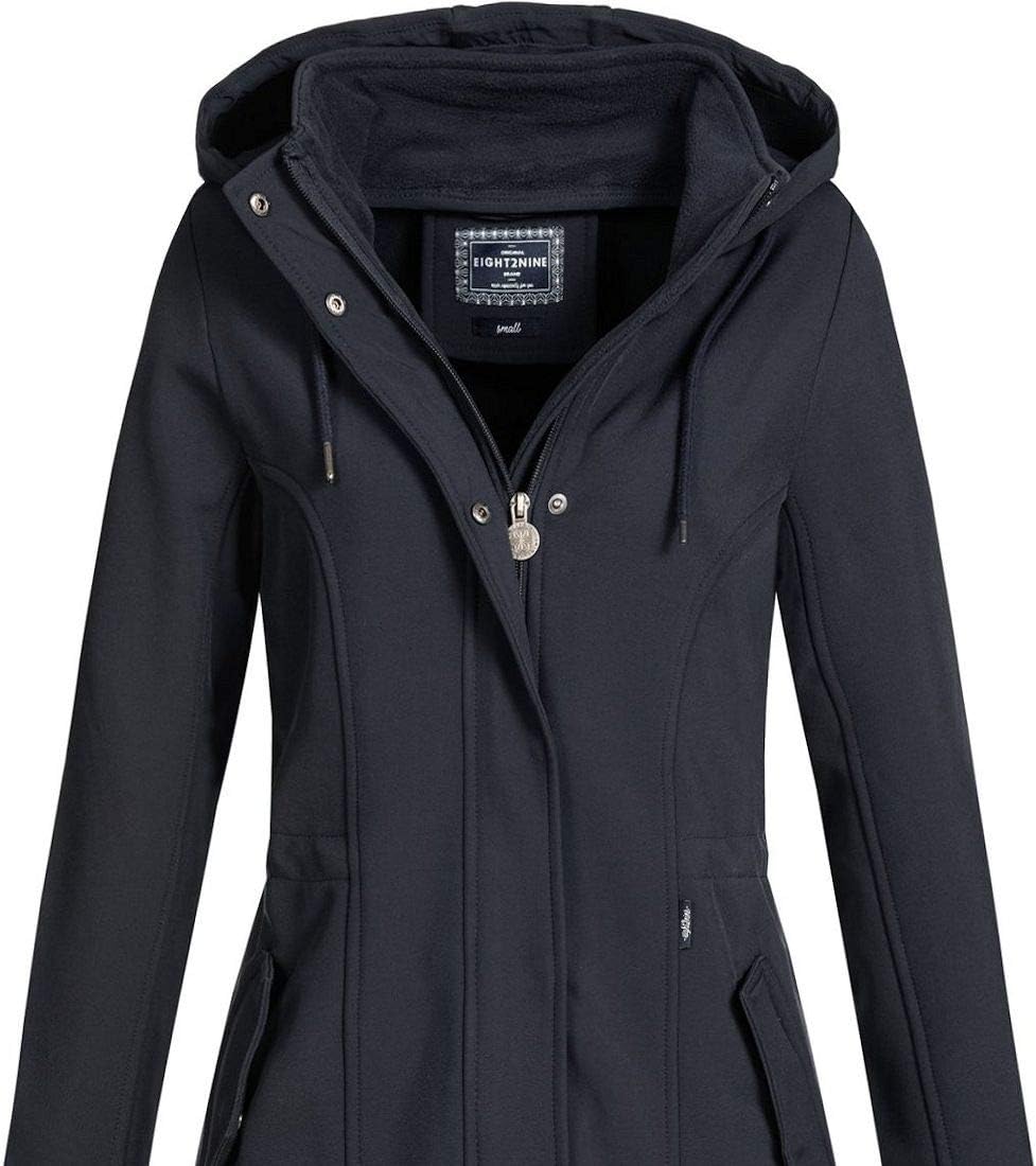 Eight2Nine Damen Softshelljacke LETN-041 Kurzmantel mit Kapuze, Night Navy
