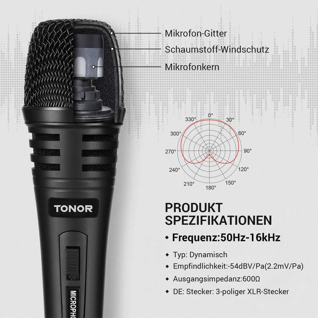 TONOR Dynamischer Mikrofon mit 16ft/5m XLR Kabel, 6,35mm Klinke Handmikrofon Microphone kompatibel m