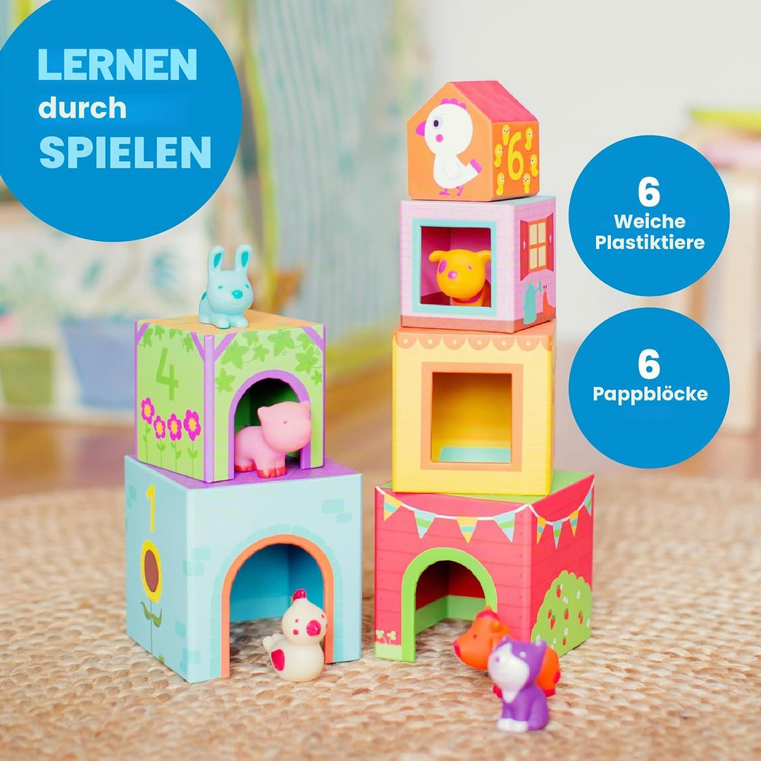 Djeco DJE-108 23482 Stapelspielzeug Stapelwürfel: Topanifarm, 18M+ Mehrfarbig, Mehrfarbig