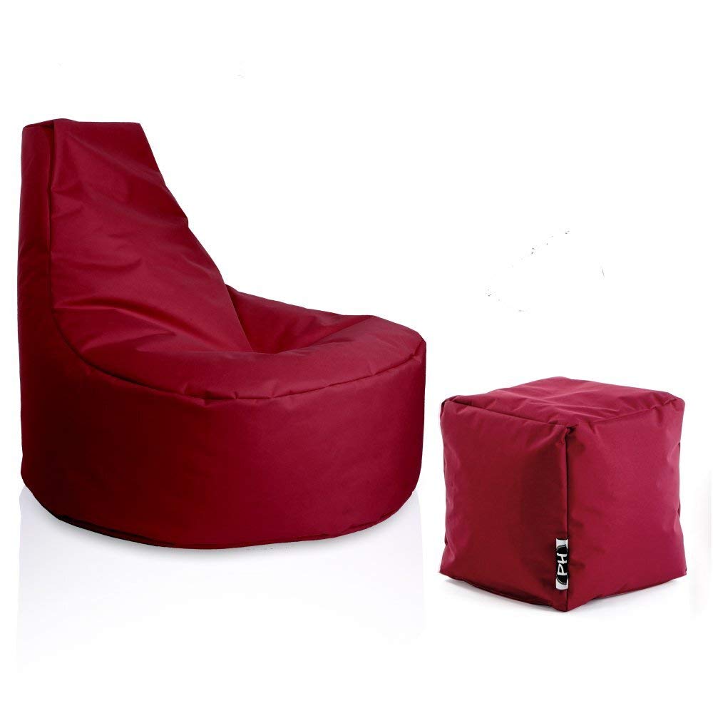PATCH HOME Gamer Sessel inkl. Würfel Bean Bag Set Ø80cm, 30cm Sitzhöhe, 90cm Höhe + 35x35cm Würfel W