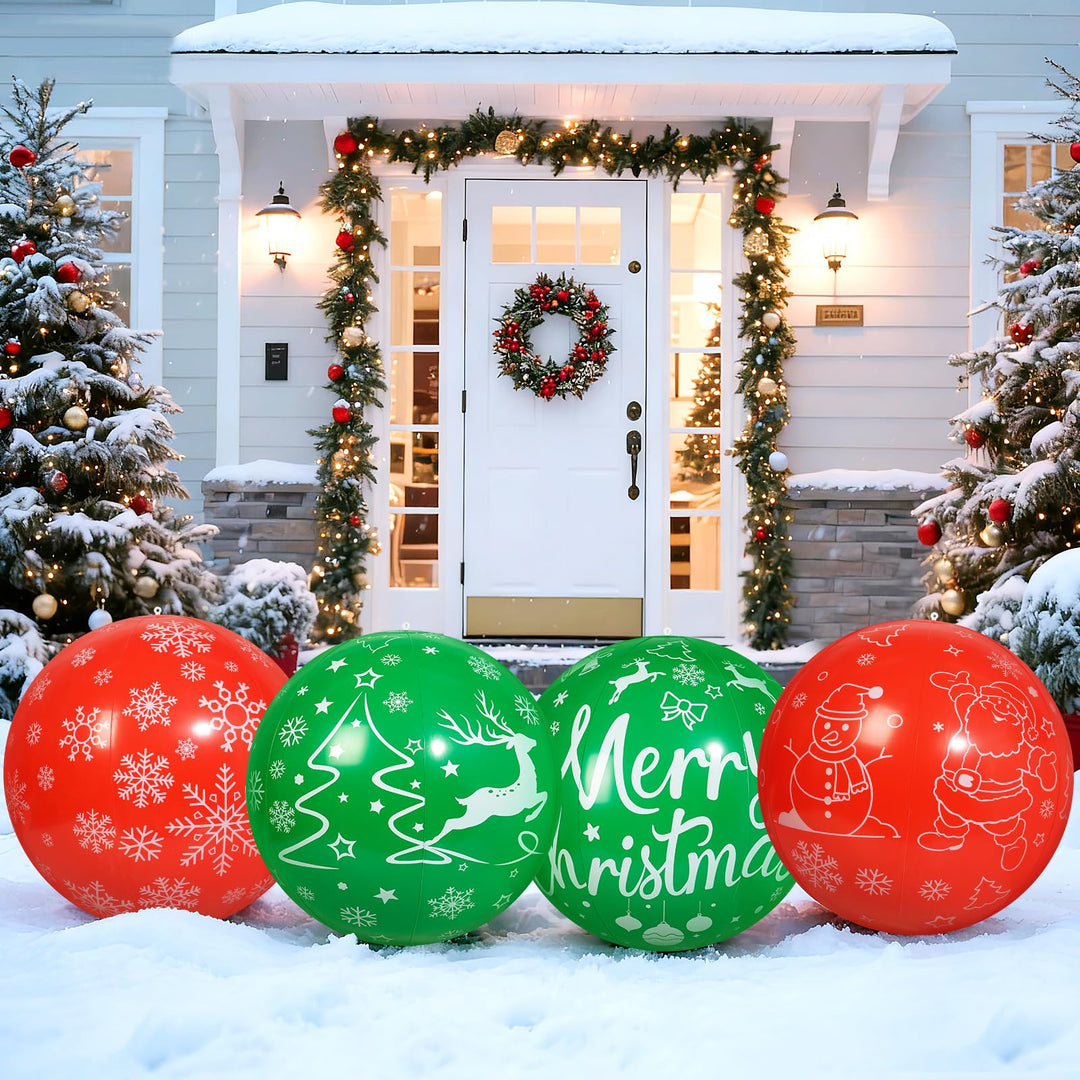 4 Stück 60 cm Weihnachts aufblasbare Bälle Aufblasbare Weihnachtskugel Ornamente im Freien für Weihn
